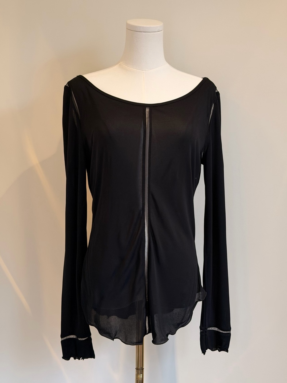 Jean Paul Gaultier Black Long-Sleeve Scoop Neck Women's Top